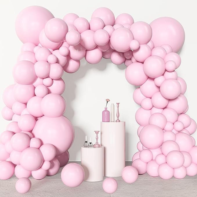 Amandir 153pcs Pink Balloons Arch Garland Kit, Different Sizes 18 12 10 5 Inch Latex Pastel Pale Light Pink Balloon for Princess Birthday Bridal Wedding Gender Reveal Mothers Day Party Decorations