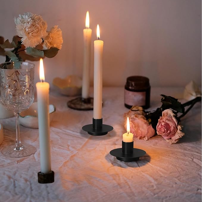 Matte Black Taper Candle Holder Set of 2, Elegant Round Pillar Candle Holders for Dining Table, Wedding Candlestick Holders, Home Decor, Housewarming Gifts