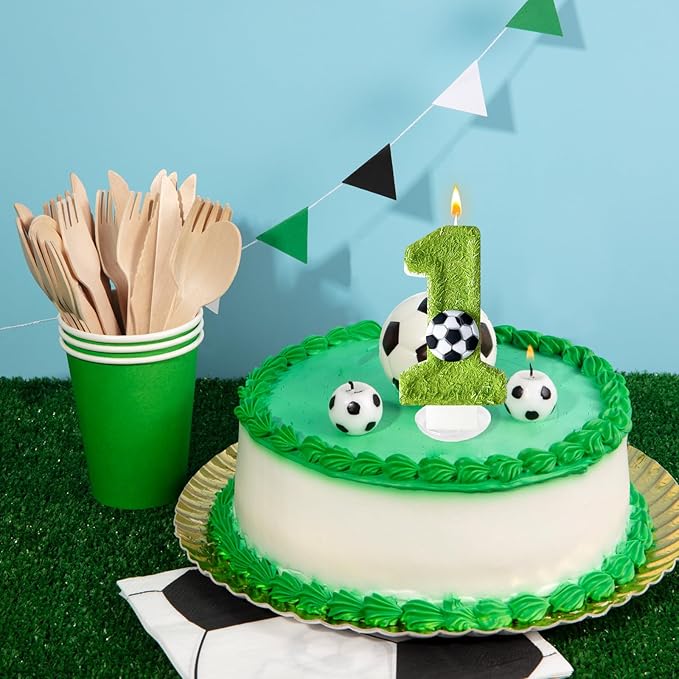 1st Birthday Candles，Soccer Birthday Decorations，Suitable for Girl and boy Cake Toppers, Wedding Cakes, Anniversaries, Party Celebrations, Birthday Decorations