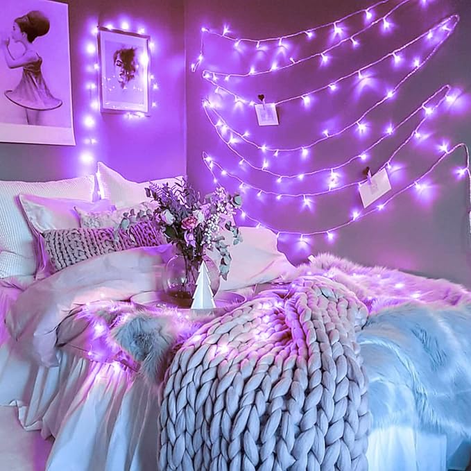 JMEXSUSS Purple Christmas Lights Indoor Outdoor Clear Wire, 66ft 200 LED Purple Lights for Christmas Tree, 8 Modes Deep-Violet String Lights Plug in for Christmas Bedroom Garden Party Xmas Decorations