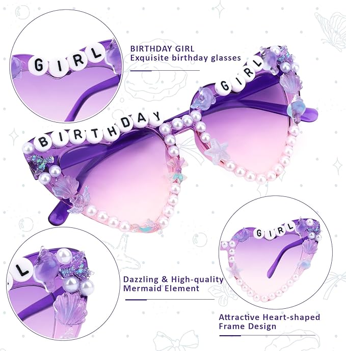 CIEHER Birthday Glasses for Women Girls Rhinestones Birthday Sunglasses Birthday Accessories Party Favors