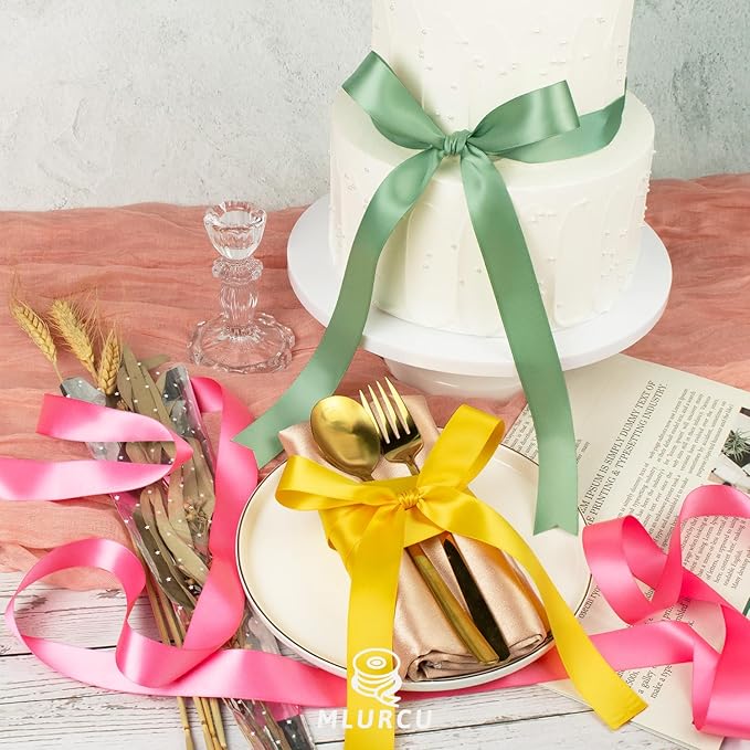Satin Ribbon 1 Inch x 48Yds Assorted Colorful Wide Bulk Ribbon Pack, Double Faced Satin Ribbon Set, Thick Silk Fabric Ribbons for Crafts, Flower Bouquet, Christmas Gift Wrapping, Hair Bows