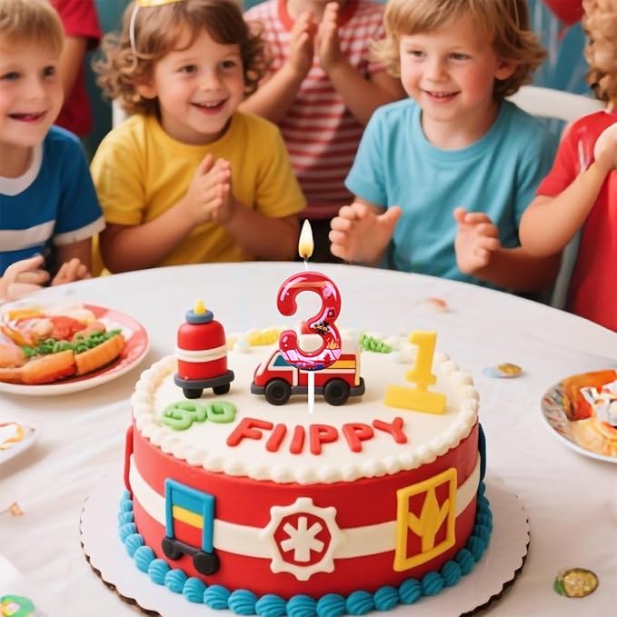 Number 11 Candle, Firetruck Fireman Cake Decoration, 11th Birthday Candle Birthday Party Supplies Firefighter Themed Cake Topper Decorations for Kids Boy Girl Party Decor (red, Number 11)
