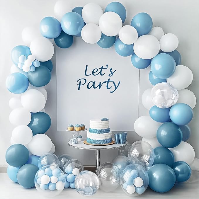 YAOWKY Dusty Blue and White Balloons Garland Arch Kit,111pcs 18 12 5 Inch White Blue and Bobo Latex Balloons for Baby Shower, Graduation, Wedding, Bridal Shower, Birthday Party Decorations