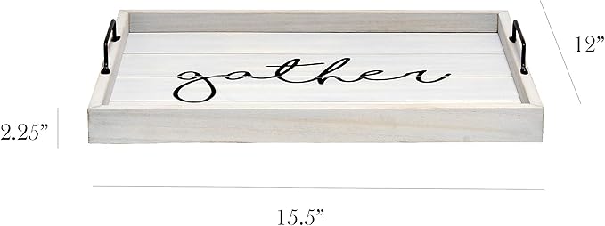 Elegant Designs HG2000-GGH Decorative Wood Serving Tray w/Handles, 15.50" x 12", Gather (Pack of 4)