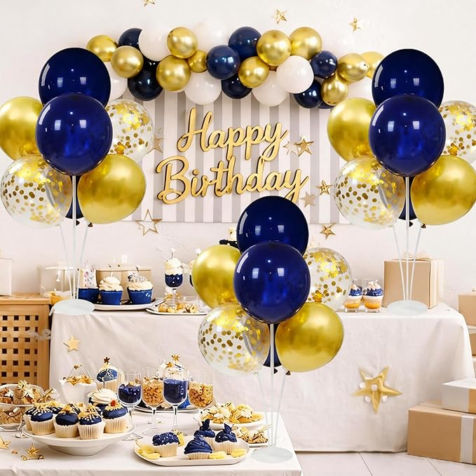 4 Sets Navy Blue Gold Balloon Centerpieces for Table, Balloon Stand Kit for Graduation Decorations 2026 Retirement Baby Shower Men's Women's Birthday Class of 2026 Party Decorations