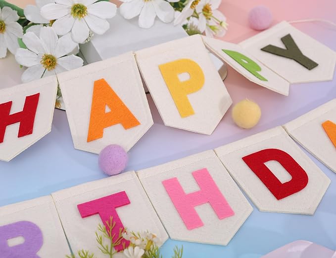 Colorful Happy Birthday Banner - Rainbow Birthday Party Decorations,Bohemian Felt Happy Banner,Colorful Felt Garland Photo Backdrop,Boho Rainbow Party Wall Hanging Decorations