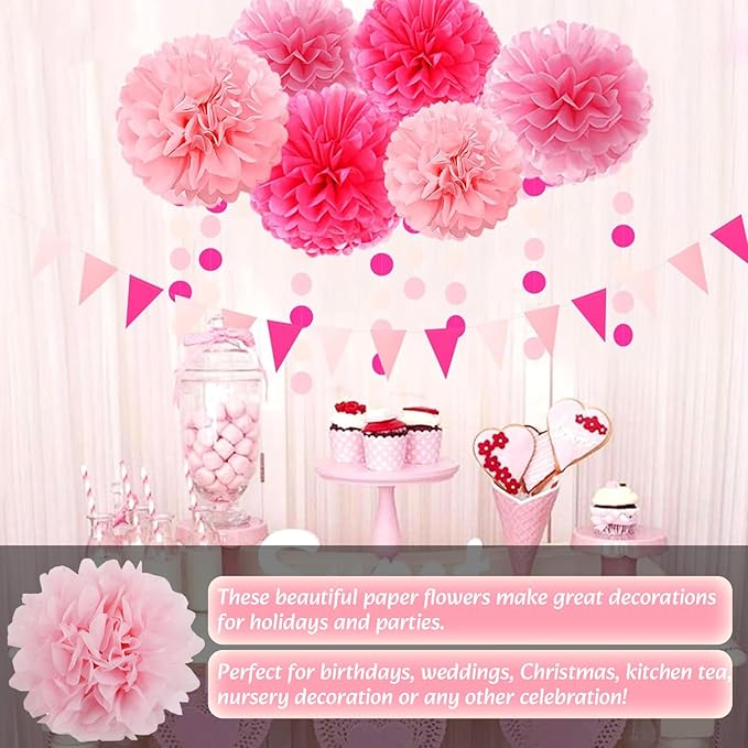 Qimoo 20pcs Light Pink Paper Pom Poms Decorations, DIY Tissue Paper Flowers Ball for Party Wedding Outdoor Decoration