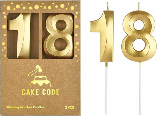 2.76 Inch Diamond Gold 18 Number Birthday Candles, Gold Number Candles, Cake Number Candles, Party Celebration