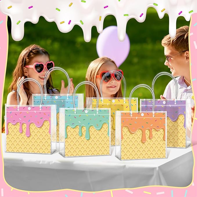 Aliceset 24 Pcs Gift Bags with Handle Clear PVC Candy Treat Goodies Tote Bags for Summer Birthday Party Favor Supplies