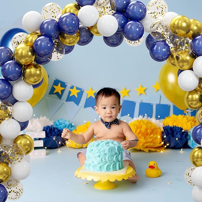 62pcs Gold Navy Blue Balloons Kit - 12 Inches Gold Blue Party Decoration Balloons for Graduation Baby Shower Birthday Graduation Party Decorations Favors