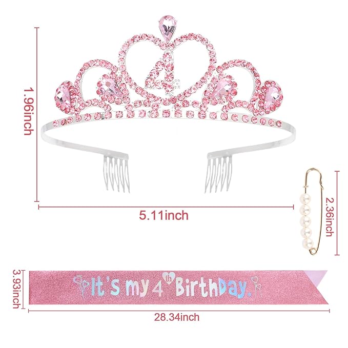 4th Birthday Crown & Sash Pink Birthday Decorations