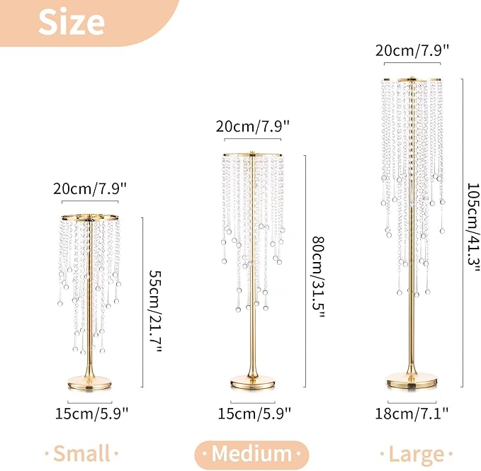 NUPTIO Gold Vases for Weddings - 10 Pcs 29.5in Tall Crystal Flower Stand Centerpieces