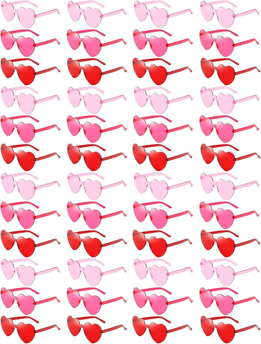 Matcheck 48 Pack Heart Rimless Sunglasses Frameless Colored Party Glasses Transparent Fun Eyewear for Adult