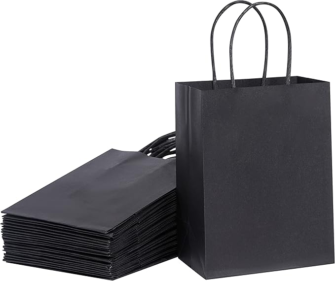 SUNCOLOR 25 Pieces Small Black Gift Bags with Handles, 5.9 x 4.7 x 2.4 Inch Mini Goodie Bags for Party Favors, Treats, and Wedding Favors