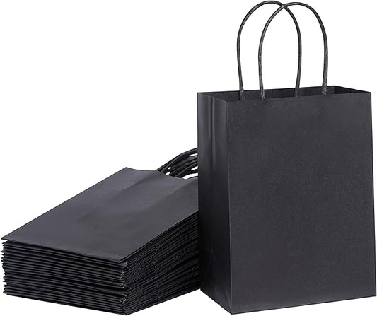 SUNCOLOR 25 Pieces Small Black Gift Bags with Handles, 5.9 x 4.7 x 2.4 Inch Mini Goodie Bags for Party Favors, Treats, and Wedding Favors