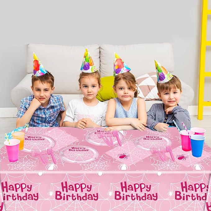 Pink Spider Party Tableware, Spider Pink Ghost 20 Plates 20 Paper Napkins and 51''x86'' Tablecloth，Super Girl Birthday Party Supplies