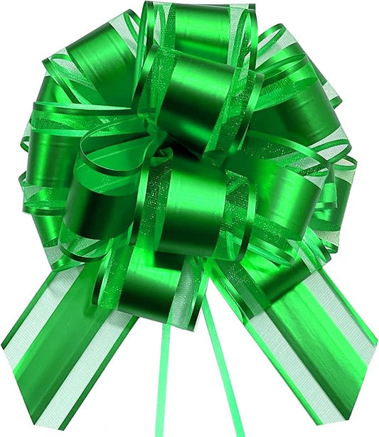 Bows for Gift Wrapping, Pull Bows, Gift Bows for Christmas, Wedding, Birthday, Baskets Decoration, 6 Inches, 6-Pack (Green)