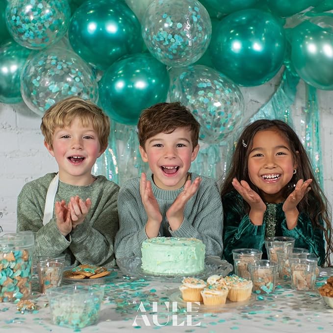 AULE Party Balloons Pack of 42 - Metallic Green Balloons & Confetti Balloons and 64ft Ribbons - 12 Inch Teal Green Balloon Decorations Set