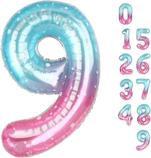 40 Inch Pink Purple Blue Numbers 9 Balloon, Balloons Decorations for 9 19 90 Birthday Party, Engagement, Wedding, Graduations, Photo Shoot Supplies
