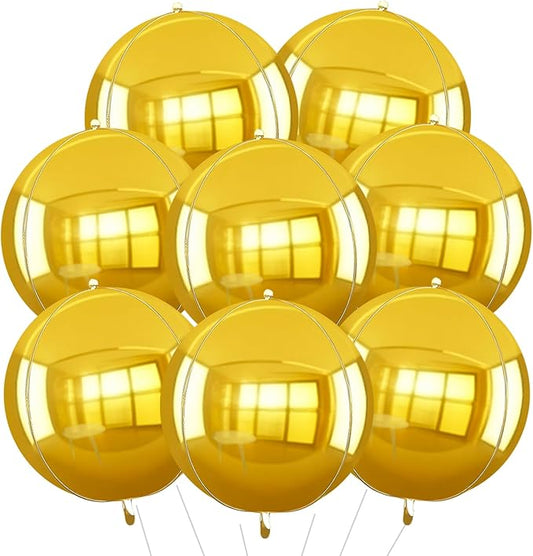 TONIFUL 8Pcs Large Gold 4D Giant Round Foil Balloon 22inch Big Mirror Metallic Mylar Sephere Balloons for Christmas New Year Birthday Party Graduation Wedding Bridal Shower Decoration Supplies