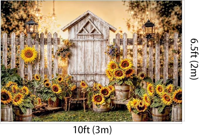Kate 10x6.5ft Yellow Sunflowers Backdrops for Photography Rustic Wooden Fence Background Bridal Baby Shower Sweet Birthday Party Decoration Studio Backdrop