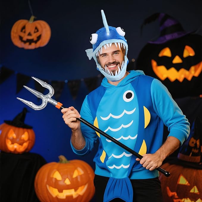 Fish Costume Hat for Adult and Kid, Angler Fish Light up Costume Hat for Halloween/Themed Parties/Cosplay Events