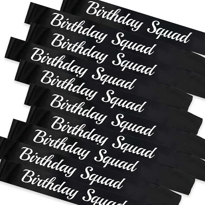 10 Pcs Birthday Squad Sash for women or girls 16th, 18th 21st 30th 40th 50th 60th or Any Other Bday Party Supplies Decorations (Black+White)