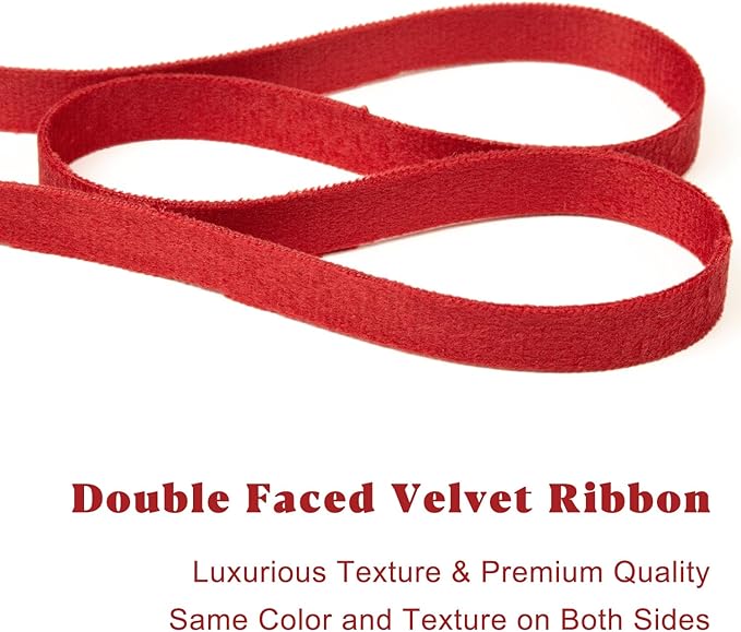 Red Velvet Ribbon 3/8 Inch x 21Yd Vintage Thin Red Double Faced Velvet Ribbon for Christmas Tree Ornaments Gift Wrapping Wedding Decoration Wreath & Hair Bows Making