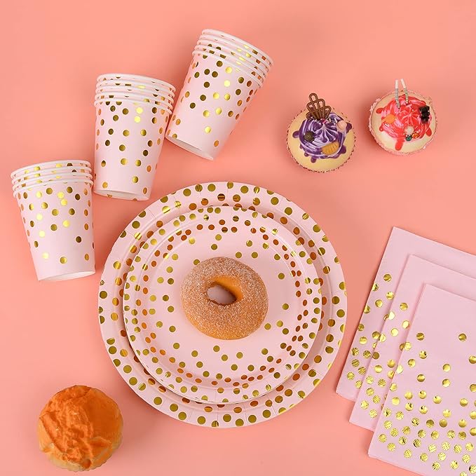 200 Pieces Pink Party Supplies - Pink Paper Plates & Napkins Cups Serves 25 Sets for Wedding Bridal Shower Engagement Birthday Parties (Pink)