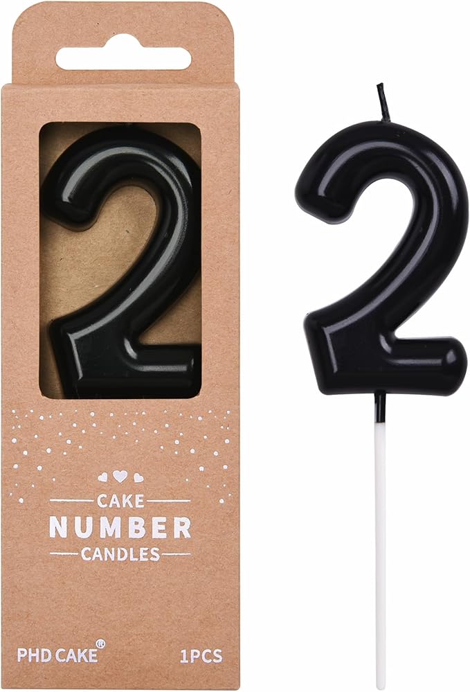 PHD CAKE 2.76 inch Classical Black 2 Number Birthday Candles, Black Number Candles, Cake Number Candles, Party Celebration