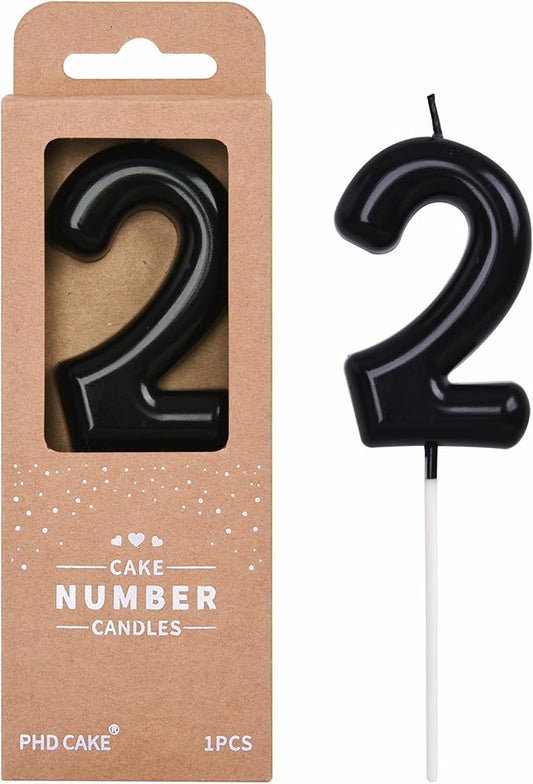 PHD CAKE 2.76 inch Classical Black 2 Number Birthday Candles, Black Number Candles, Cake Number Candles, Party Celebration