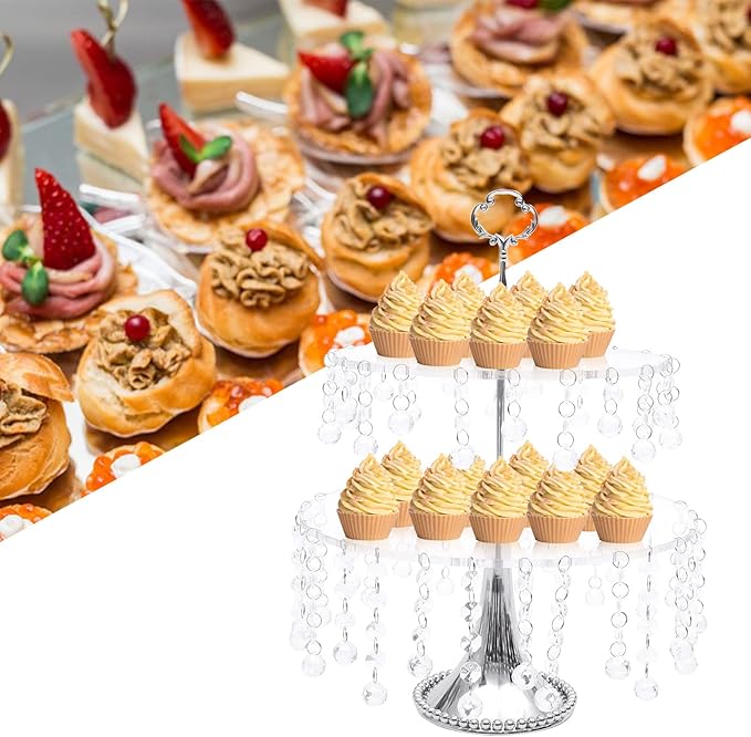 4PCS Crystal Silver Cake Stands Set, Decorative Metal Cake Holder, Round Cake Stand, Serving Plate Dessert Table Display, for Baby Shower Wedding Brithday Party Celebration Home Decoration