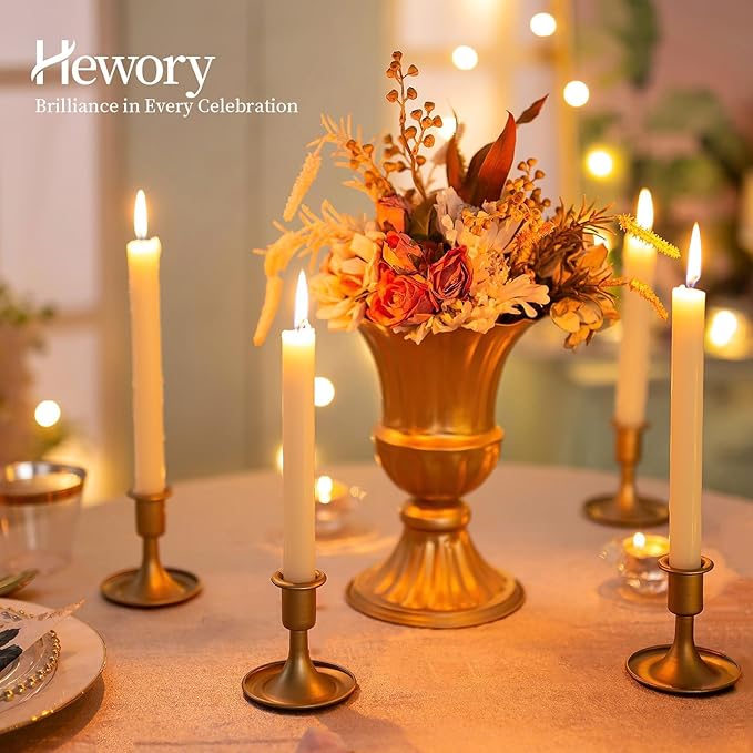 Gold Taper Candle Holder Set of 6, Hewory Short Skinny Brass Candlestick Holders, Vintage Small Low Metal Candles Sticks for Wedding Centerpieces Christmas Birthday Party Holiday Dining Table Decor