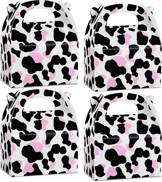 TaoBary 24 Pcs Cow Party Favor Treat Boxes Farm Animal Pink Cow Print Paper Gift Birthday Goodie Box for Girls Pink Farm Animal Birthday Wedding Baby Shower Party Supplies Decor(24 Pcs)
