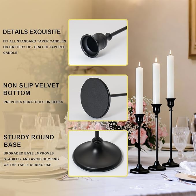 Candlestick Holders, Black Metal Taper Candle Holder, Vintage Candle Holders for Pillar Candles, Table Mantel Wedding Festive Decor Party Party Decor Christmas Decorations, Set of 6