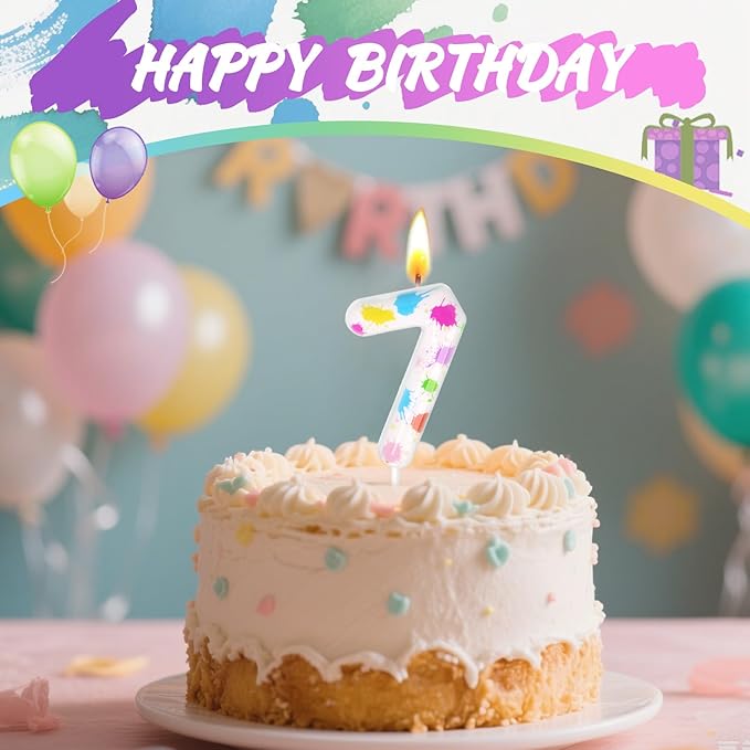 Paint Birthday Candles, Art Paint Party Decoration Supplies, Birthday Number Candles for Cake Topper (Multicolour, Number 7)
