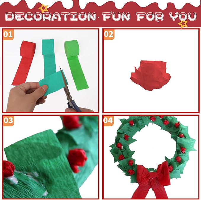 Streamers, 12 Rolls Christmas Crepe Paper Streamers, 6 Colors Christmas Party Streamers for Ceiling Background Wall Dining Table Door Window Staircase Yard Decoration