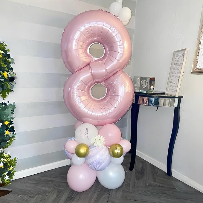 Pastel Pink 8 Balloons, 40" Giant Helium Foil Number 0-9 Light Pink Birthday Balloon for Girls, Self Inflating Digit 8 Balloons for Women Anniversary Graduation Princess Party Decorations Supplies