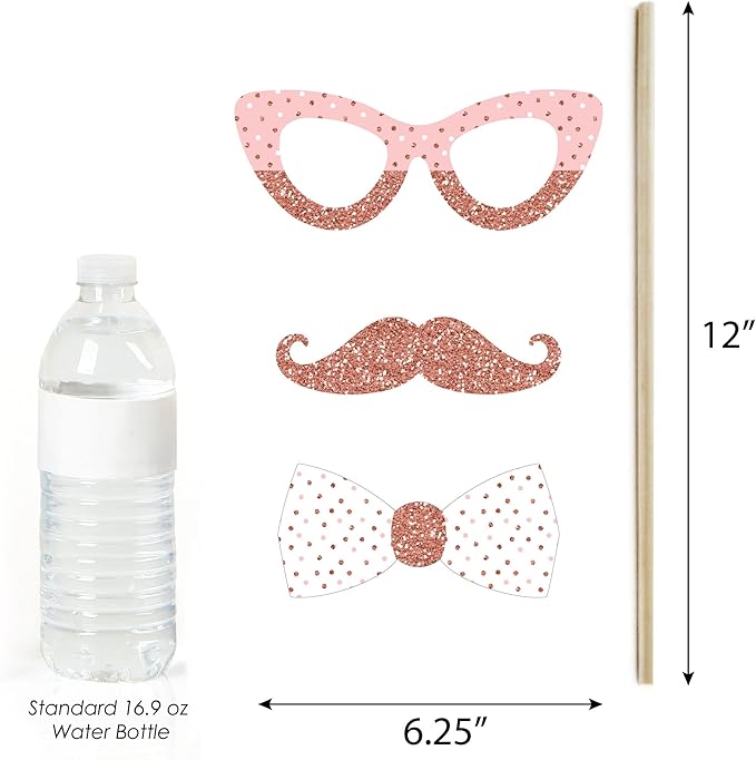 Big Dot of Happiness Pink Rose Gold Birthday - Happy Birthday Party Photo Booth Props Kit - 20 Count