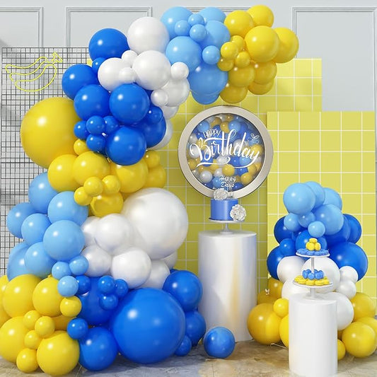 Royal Blue White Yellow Balloon Arch Kit - 105 PCS Balloon Garland Kit with Yellow and Blue Latex Party Balloons for Baby Shower, Anniversary, Birthday, Wedding, Graduation Parties