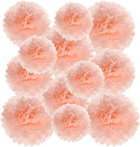 PATIKIL 8" 10" 12" Tissue Paper Pom Poms, 12PCS Pom Poms Paper Flowers Ball Tissue Paper Flowers Assorted Size for Wedding Bridal Shower Birthday Party Backdrop Decoration, Light Orange