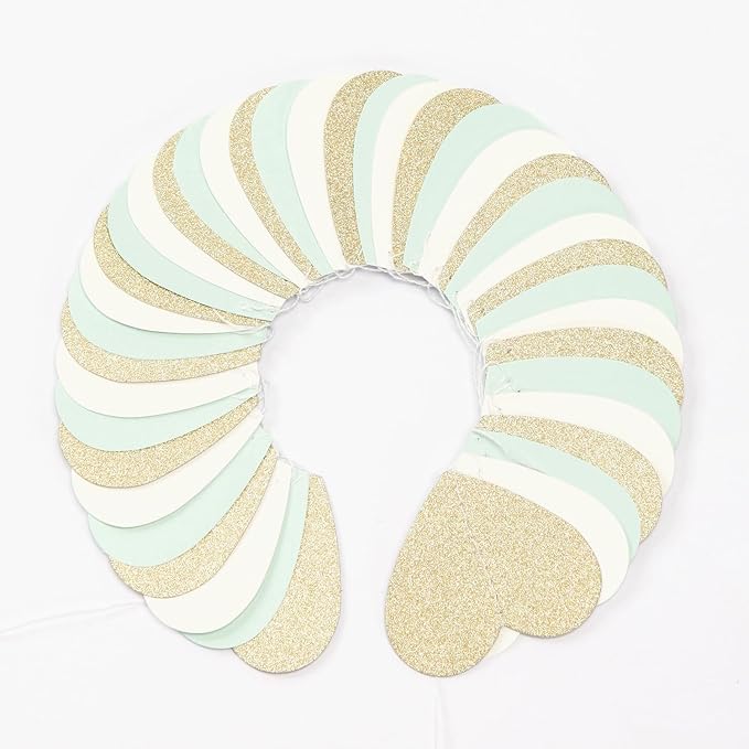 Sage-Green Gold Tea Party Decorations Heart Garland - 52Ft Garden Forest Baby Bridal Shower Birthday Mint Hanging Streamers Banner Decor,Wedding Bachelorette Engagement Graduation Backdrop Huglony