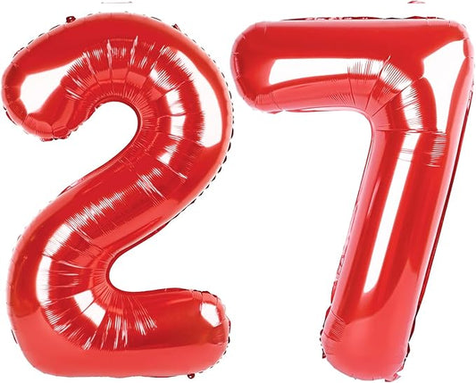 Red 27 Balloons Number, Large Happy 27 Birthday Decoration for Men & Women 2 7 27 72, Foil Number Balloons for Wedding Graduation Celebration Anniversary Supplies
