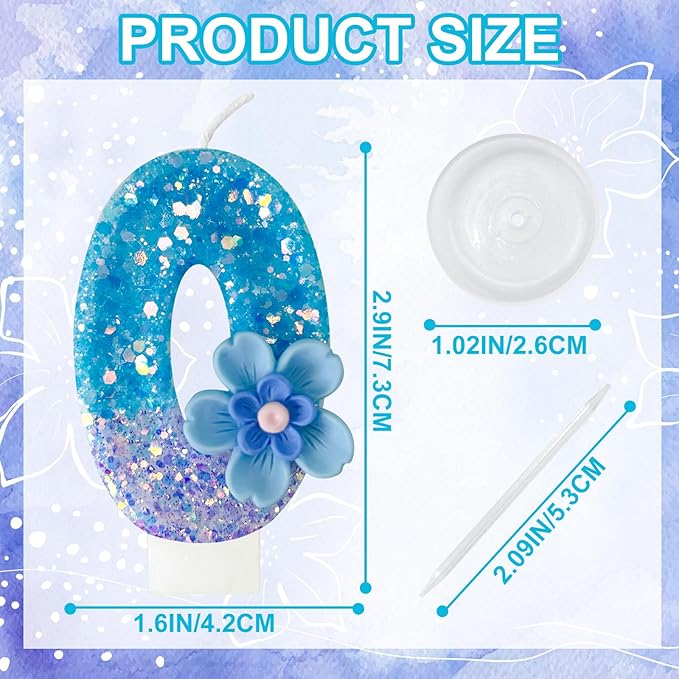 Blue Purple Flower Birthday Number Candles, Flower Theme Party Decorations, Cupcake Decorations, Suitable for Party Celebrations, Boys and Girls Birthday Decorations（0）