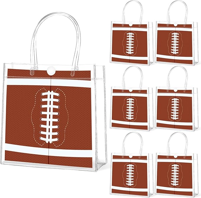 Lonfliness 24Pcs Football Clear PVC Gift Bags With Handles Football Party Favors Goodie Treat Bags Sport Theme Candy Bags Present Wrap Tote Bags for Boys Birthday Baby Shower Decorations 8 x 8 x 3in
