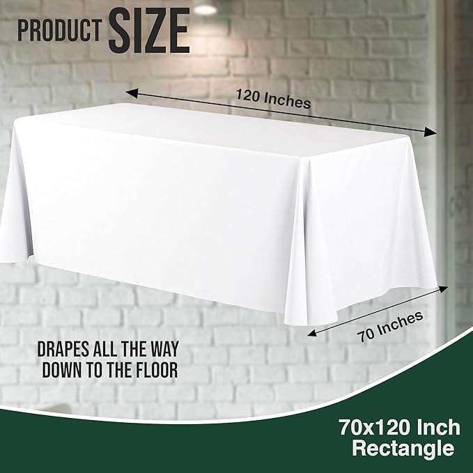 6 Pack White Plastic Table Cloth - 70 x 120 Inch Rectangle Disposable Tablecloth for Parties - Rectangle Tablecloth - Disposable Table Cloths for Parties - Great for Picnics And Formal Events