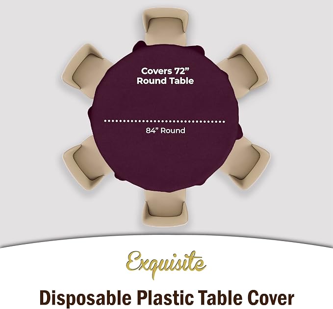 Exquisite Party Solids 6-Pack Premium Plastic Tablecloth 84in. Round Plastic Table Cover - Plum