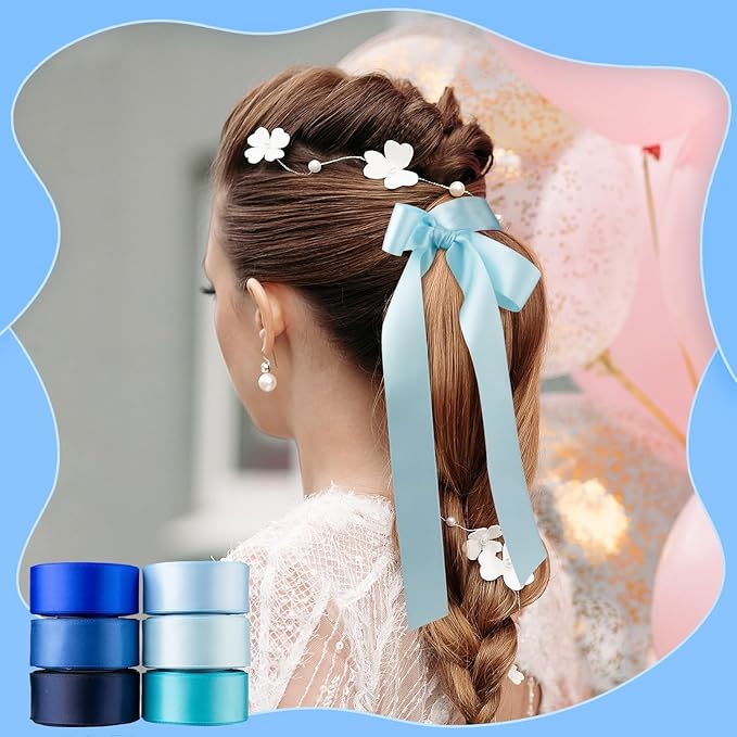 Satin Ribbon 1 Inch Wide Assorted Solid Color Double Faced - Navy, Royal, Light Blue - 60Yds for Flower Bouquet Wedding Invitation Crafts Gift Wrapping Hair Bows