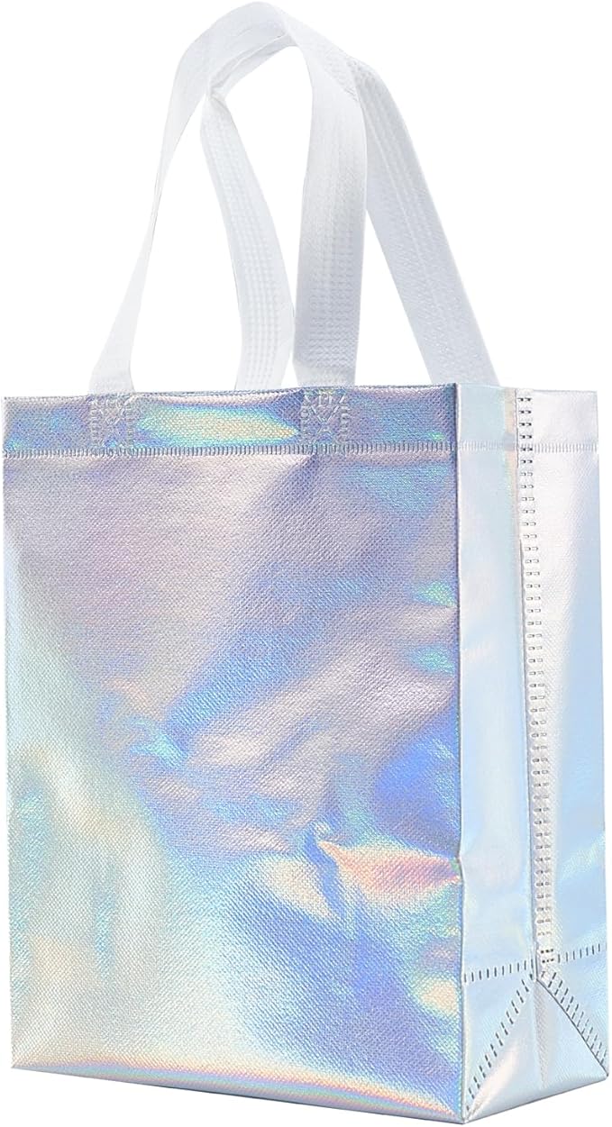 Tendwarm 12 Pcs 8x4x10 Inches Reusable Iridescent Gift Bag Favor Bags for Party Wedding Christmas Medium Size